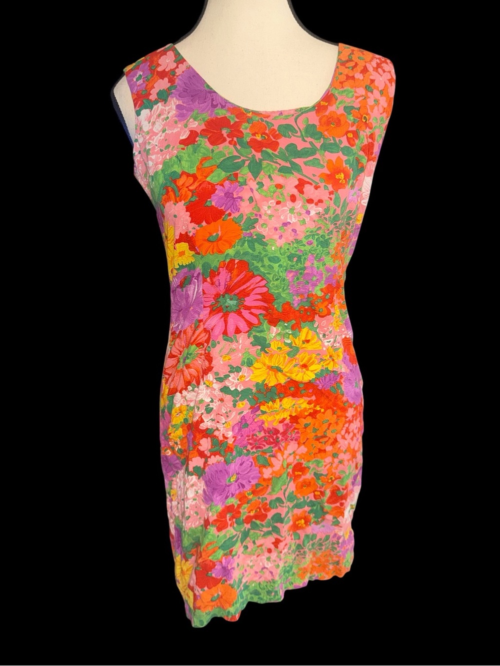 1990’s  Jams World Hawaii Floral Rayon Sleeveless Sheath Dress Pink Art Print S